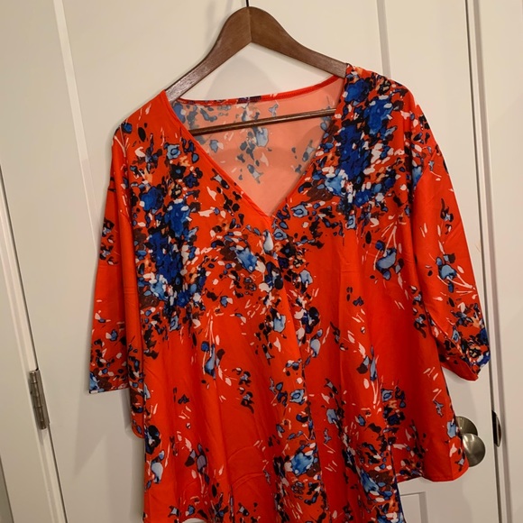 Tie Front Tops 3/4 Sleeve Loose V-Neck Blouse - Picture 7 of 10